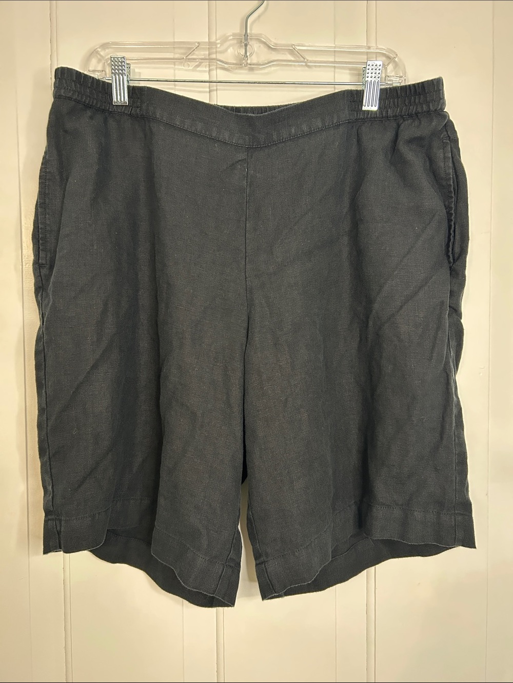 J. Jill large Dark Charcoal Pull-On washed linen relaxed fit Bermuda Shorts
